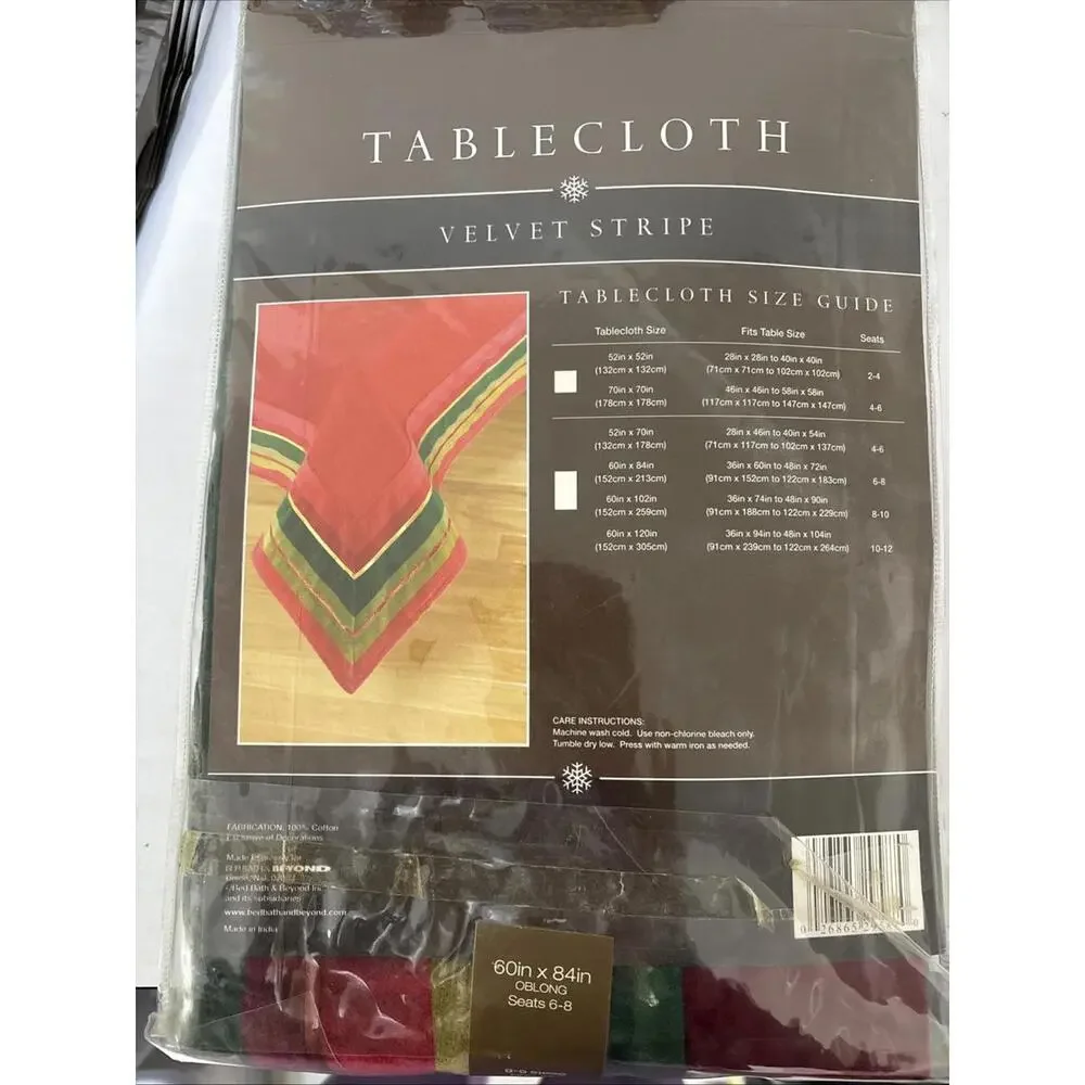 New Velvet Stripe  60x84 Oblong Tablecloth Holiday Bed Bath Beyond New In Packag